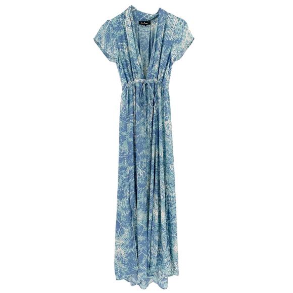 Lulu's Dresses & Skirts - 2/$30 LULUS Mermaid's Tale Blue Print Maxi Dress Size S Blue Maxi Deep V Neck